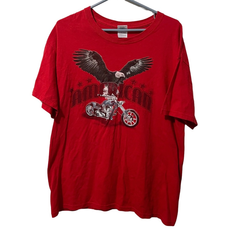 Gildan Shirt Men‎ Large Red Cotton Eagle Motorcycle American Lightweight Casual